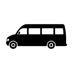 Minibus icon. Small passenger bus. Van. Black silhouette. Side view. Vector simple flat graphic illustration. Isolated object on a white background. Isolate. - obrazy, fototapety, plakaty