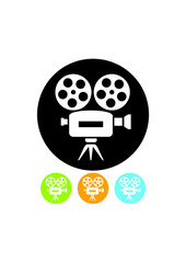 Retro film reel movie camera. Simple vector icon