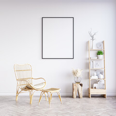 Fototapeta premium Mock up poster frame in modern interior background, living room, Scandinavian style, 3D rendering