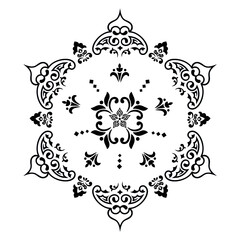 Vector pattern in Eastern style. Ornate element for design and place for text. Ornamental lace pattern for wedding invitations and greeting cards. Traditional pastel decor on light background.