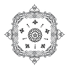 Vector pattern in Eastern style. Ornate element for design and place for text. Ornamental lace pattern for wedding invitations and greeting cards. Traditional pastel decor on light background.