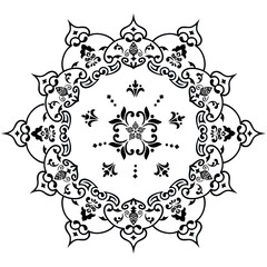 Vector pattern in Eastern style. Ornate element for design and place for text. Ornamental lace pattern for wedding invitations and greeting cards. Traditional pastel decor on light background.