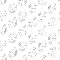 Fototapeta na wymiar Scattered leaves mono style seamless pattern, simple lino style foliage, minimalist repeating backdrop pattern, perfect for packaging, paper, fabric printing