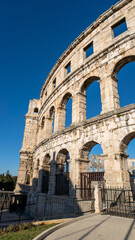 Fototapeta premium view at famous european city of Pula and arena of roman time. Istria country, Croatia, Europe. UNESCO
