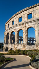 view at famous european city of Pula and arena of roman time. Istria country, Croatia, Europe. UNESCO