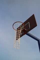 basketball backboard with basket,street basketball concept, low angle of view