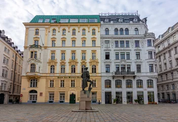  Lessing monument on Judenplatz square in Vienna, Austria © Mistervlad