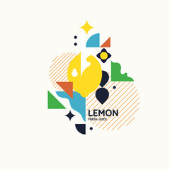Vector graphics in a minimalistic fashionable style with geometric elements.. Illustration of a lemon.