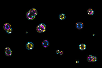 Soap bubbles isolated on a black background