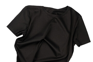 A black t shirt isolated on a white background.