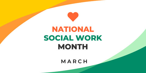 National social work month. Vector web banner, illustration, poster, card for social media. Text National social work month, march