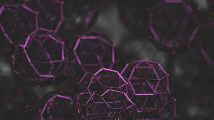 3D dark background filled with isosphere displaying only metallic wireframes