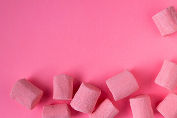pink marshmallow on a pink background, selective focus