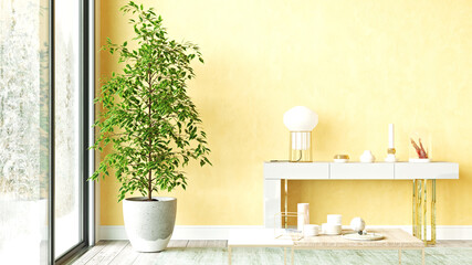 Beautiful interior of a modern room. Bright and clean design. 3D rendering