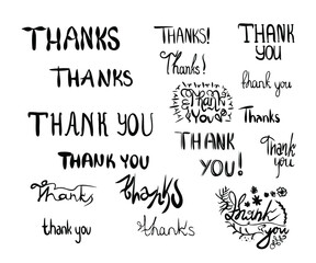 Thanks and thank you lettering doodle set