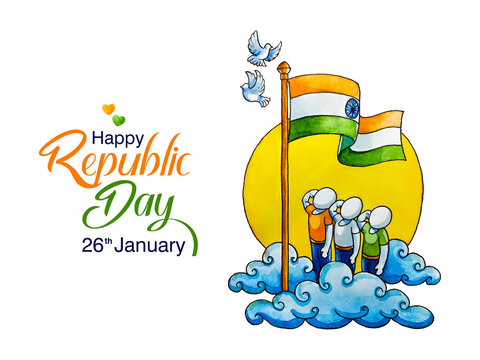 Republic day of india watercolor vector illustration. Concept of happy republic day with the text 26th january. 