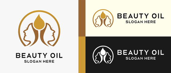 woman logo design template and oil icon with creative concept in circle. premium logo illustration vector