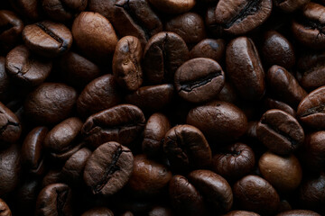 Naklejka premium Top view of roasted Coffee Beans for background or banner