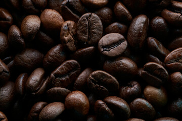 Top view of roasted Coffee Beans for background or banner