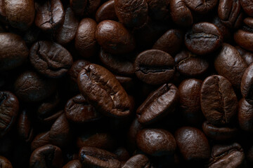 Top view of roasted Coffee Beans for background or banner