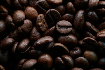 Top view of roasted Coffee Beans for background or banner