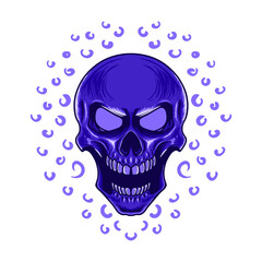 Skull Blue Vector Illustration Tshirt Design