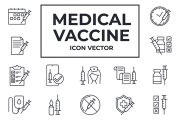 Set of Medical Vaccine icon. Medical Syringe pack symbol template for graphic and web design collection logo vector illustration