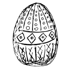 Easter egg painted with a geometric pattern. Hand-drawn black and white vector sketch isolated on transparent background