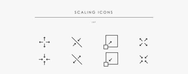 Scaling Related vector Icon Set. Vector increase and reduce linear symbols. Size buttons for web design in isolation