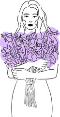 Young girl holding a bouquet of irises