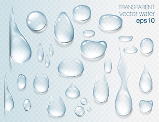 Realistic transparent water drops set. Rain drops on the glass. Isolated vector illustration - 481242347