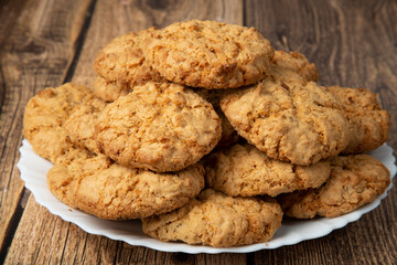 Oatmeal cookies with sunflower seeds. Delicious sweet dessert.