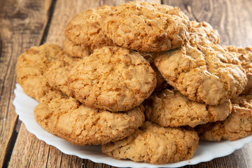 Oatmeal cookies with sunflower seeds. Delicious sweet dessert.