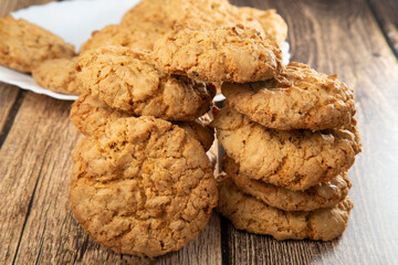 Oatmeal cookies with sunflower seeds. Delicious sweet dessert.