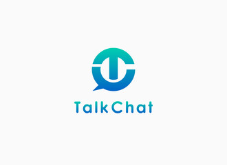 Abstract Initial Letter C and T Logo. Blue Gradient Speech Bubble Linear Style with Letter TC CT onside isolated on White Background. Flat Vector Logo Design Template Element.