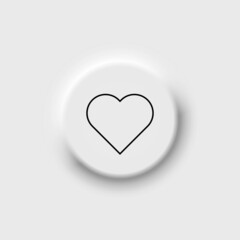 Heart, like black outline icon. Neomorphism button. Cardiology. Love, valentines day. Flat isolated symbol, sign for: illustration, logo, mobile, app, banner, web design, dev, ui, gui. Vector EPS 10