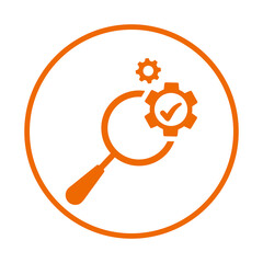Find, solution, search, setting icon. Orange vector design.