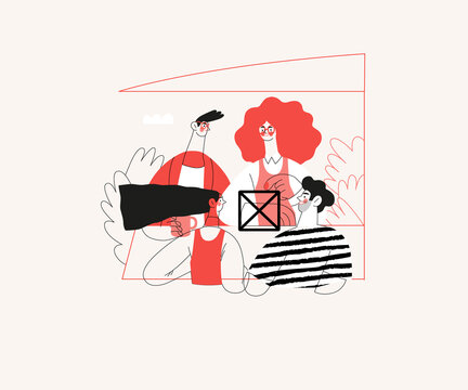 Startup illustration. Flat line vector modern concept illustration of young people, startup metaphor. Concept of building new business, planning, strategy, teamwork and management, company processes