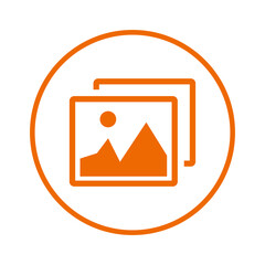 Image, view, gallery, photo, photography icon. Orange vector sketch.