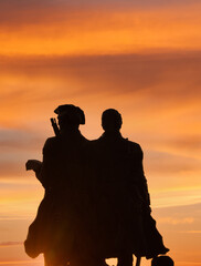 sunset and a sillouette of Lewis and clark on the Oregon coast at Seaside, at the turnaround....