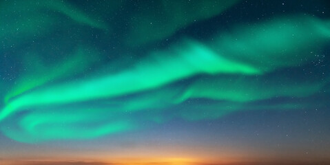 Aurora borealis. Northern lights in winter Finland sky. Sky with polar lights and stars