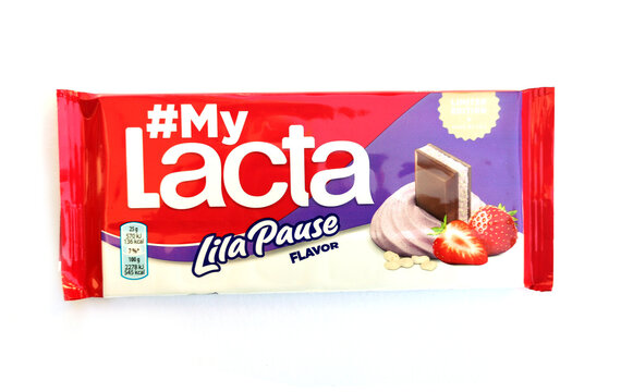 THESSALONIKI, GREECE - January 18, 2021 Delicious Lacta Lila Pause flavor chocolate bar