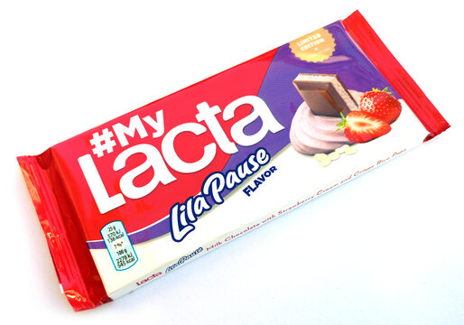 THESSALONIKI, GREECE - January 18, 2021 Delicious Lacta Lila Pause flavor chocolate bar