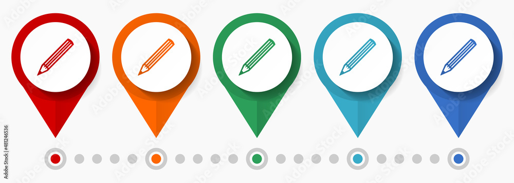Poster Pencil, draw concept vector icon set, flat design pointers, infographic template