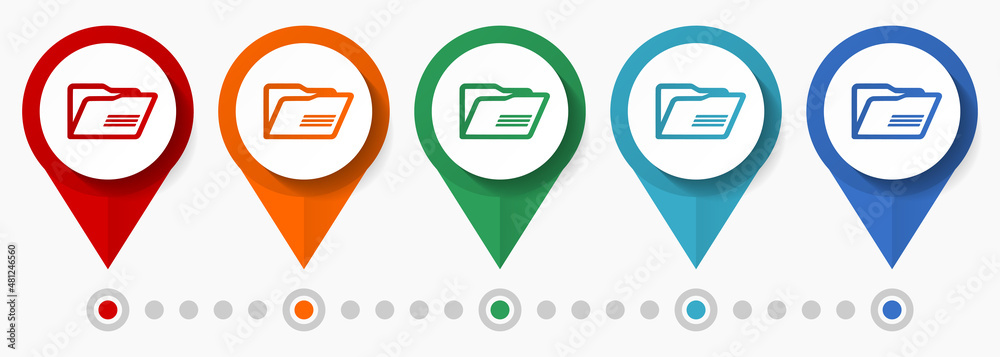 Aufkleber folder, data concept vector icon set, flat design pointers, infographic template