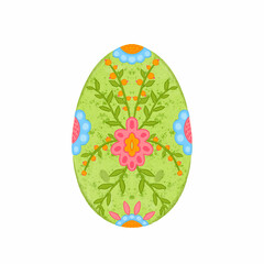 Easter egg painted with flowers. Spring. Happy easter. Hand drawn illustration. Single element. Isolated on a white background. 