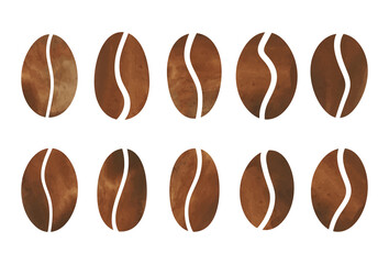 coffee beans vector watercolor texture set