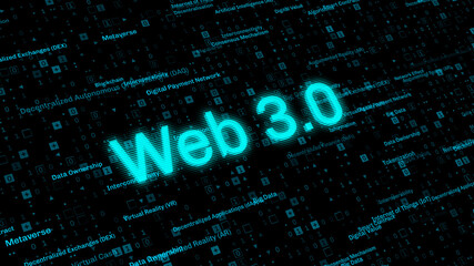 Web 3.0 related words digital futuristic background - obrazy, fototapety, plakaty