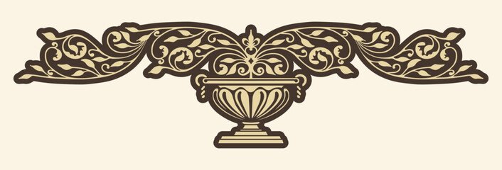 Golden ritual vessel with flowers in antique style