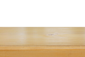 Empty wooden board on a white isolated background in the foreground